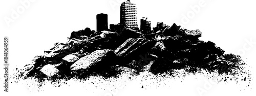 Urban debris silhouette: black and white stencil illustration for grunge art projects