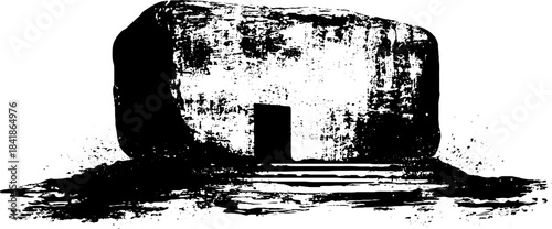 Black and white concrete monolith stencil art for urban design concepts