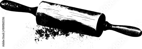 Black and white stencil of cylindrical rolling pin with grunge texture for kitchen art decor