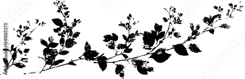 Black and white stencil of deconstructed ornamental branch for artistic design