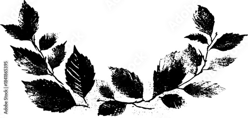 Black and white stencil illustration of decorative autumn leaves design