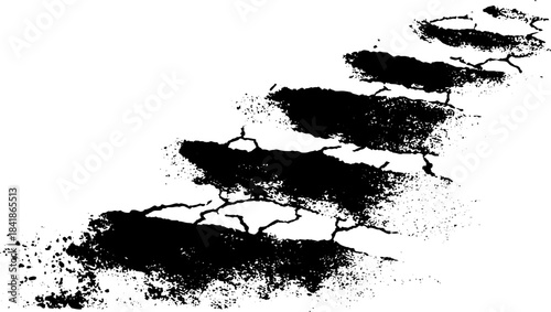 Diagonal cracked earth texture in black and white stencil art for urban design