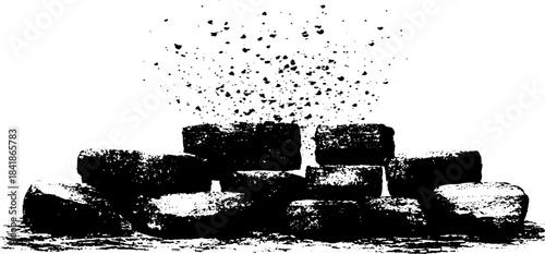Black and white stencil illustration of drifting blocks with splatter effect for urban design