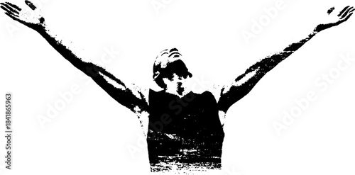 Expressive black and white stencil of a stretching figure for urban art design