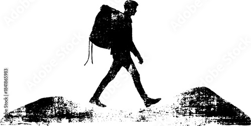 Monochrome stencil illustration of a traveling figure for urban art and design