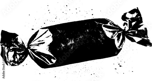Black and white stencil art of foil wrapped snack for urban decor or poster design