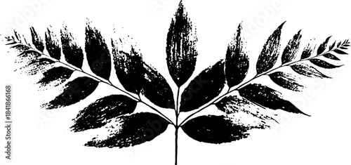 Black and white stencil illustration of a folded leaf segment for nature-inspired designs