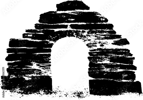Rustic arch frame in black and white stencil design for urban art and decor