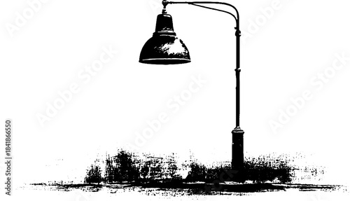 Black and white stencil illustration of urban street lamp design
