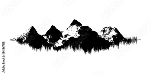 Black and white jagged mountain range stencil illustration for design and decoration