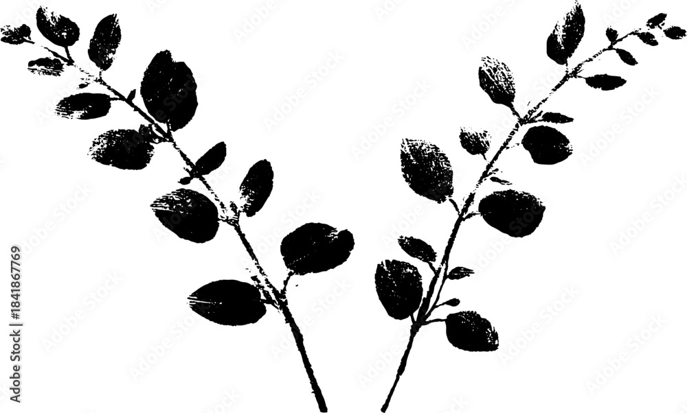 Fototapeta premium Black and white stencil illustration of interwoven branches with leaves for artistic design