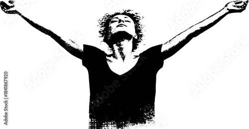 Expressive black and white stencil illustration of a person stretching