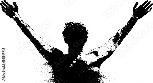 Dynamic black and white stencil illustration of a person stretching for artistic urban design