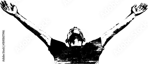 Black and white stencil illustration of a person stretching with outstretched arms
