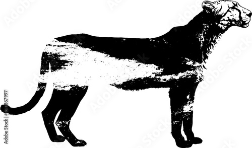 Black and white stencil silhouette of a quadruped for urban art design