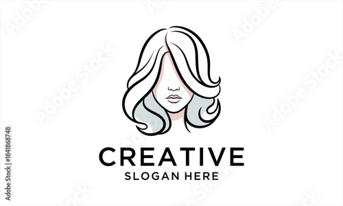 Elegant Womans Face with Flowing Hair Logo Design.