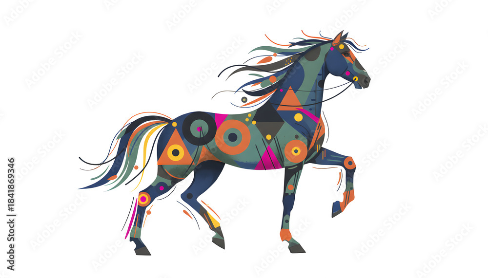 Fototapeta premium Abstract horse design with colorful geometric shapes