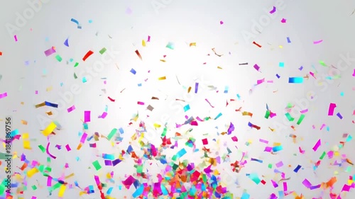 Colorful confetti scattered on a white background.