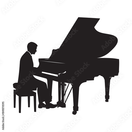 Musician Playing Grand Piano Silhouette