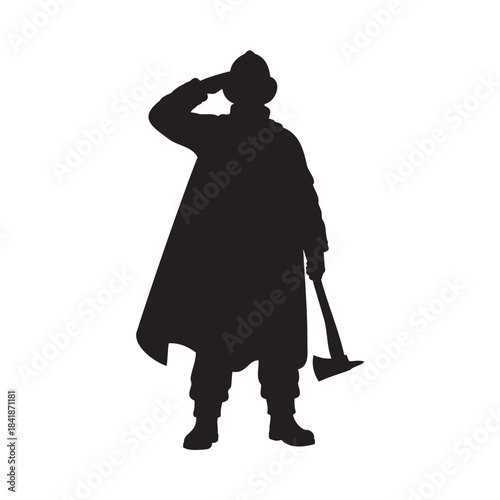 Firefighter Silhouette Saluting with Axe