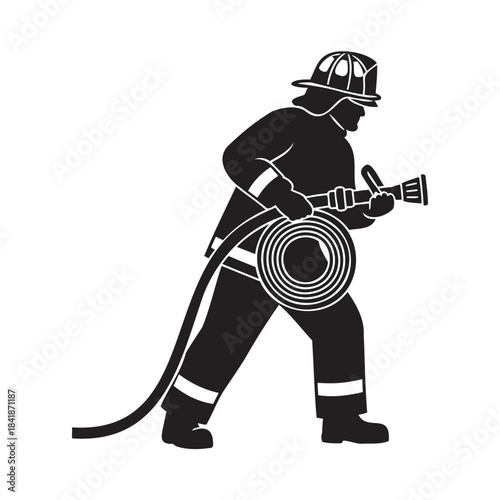 Firefighter Silhouette with Hose