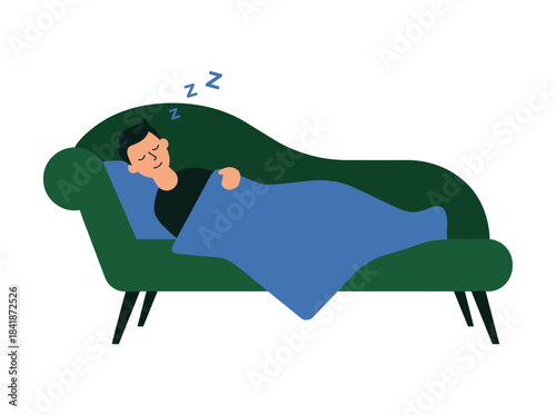 A retro couch with cushions, a mid‑century lounge featuring a long ottoman with pillows, a sofa and divan design, all depicted as trendy, modern, soft, cozy furniture for relaxation in a flat vector