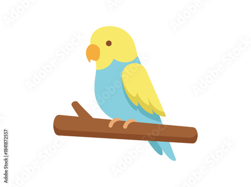 A cute, small lovebird perched on a branch, an exotic tropical parrot with bicolored feathers, rendered as a flat vector illustration against a white background