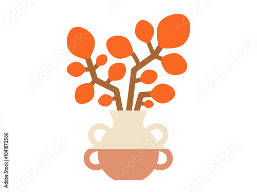 Hand‑drawn vector illustration of a vase holding ripe Physalis peruviana, isolated against a white background, showcasing the decorative exotic plant also known as husk tomato or cape gooseberry