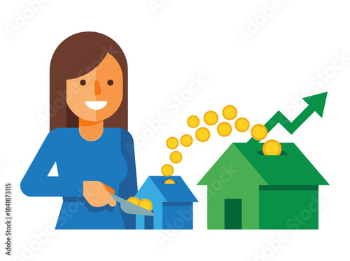 Investing in real estate: a property investment business concept for investors and finance experts who buy and build houses, owning homes and apartments, illustrated as a flat vector isolated on a