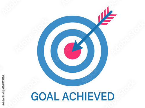 A cartoon arrow striking the target in a vector graphic illustration, symbolizing a successful business strategy and achieving goals in both sport and work, set against a white background