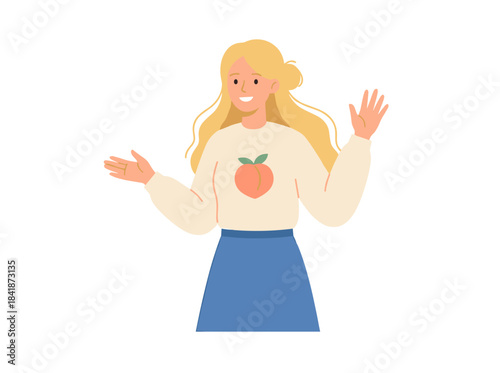 An unhappy, irritated woman displays a frustrated, angry, disappointed, discontent expression with an indifferent hand gesture, portrayed as an offended, upset female character in a flat vector