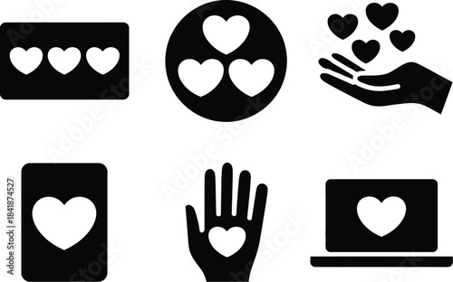 Collection of heart icons symbolizing love, care, and affection, perfect for expressing positive emotions and relationships