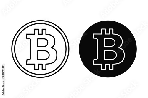 Bitcoin cryptocurrency symbol icon outline and solid