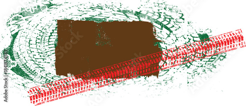 Grunge racing banner with snowflakes and tire track texture , perfect for motorsport design. Racing-inspired grunge background for automotive branding design. Vector illustration.