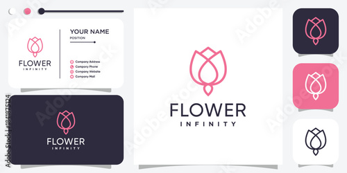 Flower logo with infinity line concept Premium Vector