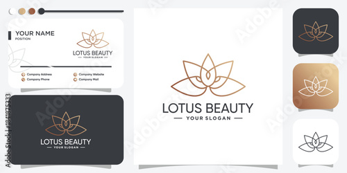 Lotus beauty logo idea with golden line concept Premium Vector