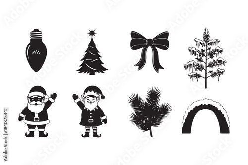 Christmas themed silhouette icons with a distressed texture