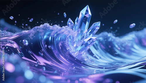 A crystal wave that slows down the particles around it, creating a sense of time distortion. Use it in time-freezing scenes, science fiction, and promos. Vector graphics. EPS_02.