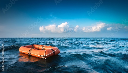 calm ocean waves cradle life raft rescue package nearby safe reliable shipping concept
