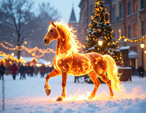 a fiery horse, a symbol of the coming year