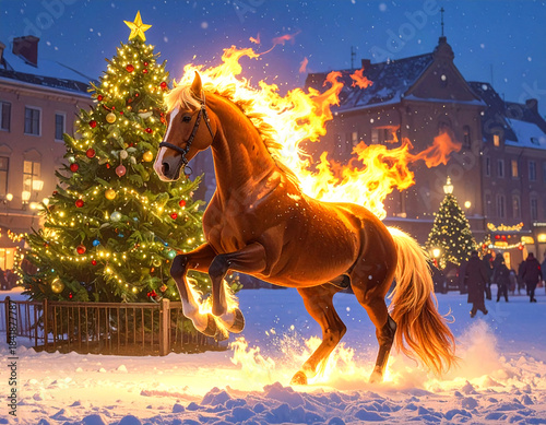 a fiery horse, a symbol of the coming year