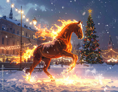 a fiery horse, a symbol of the coming year