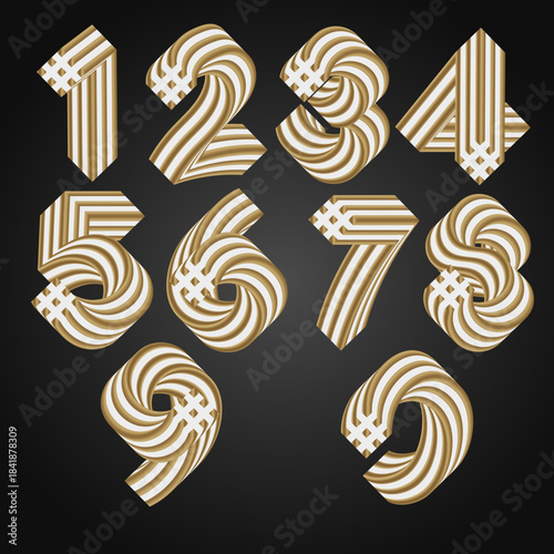 Números 0–9 en Estilo Dorado de Lujo con Detalles Lineales