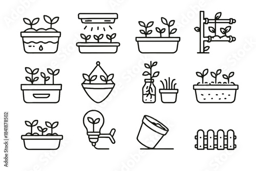 Twine container pot micro icon garden gardening vector tilted fabric rack edge