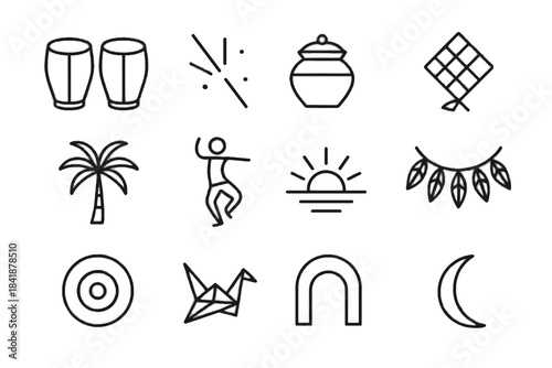 Curve minimalist crane motif double vector dance palm abstract icon icons festival