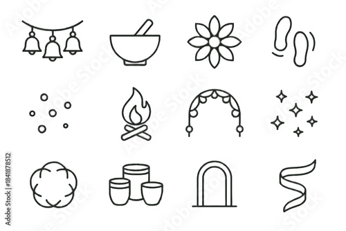 Festive fire festival bell chain tribal celebration icon vector arch pattern icons