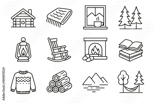 Stack open vector icon hammock cabin quiet steaming chair cozy flickering trees