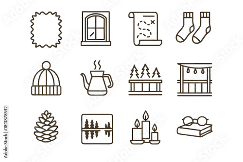 Forest scroll icon reading quiet icons book cabin deck fluffy window knitted