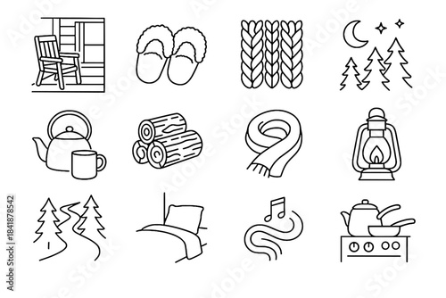 Nature sound cabin icons trees scarf icon swirl quiet tree corner tea