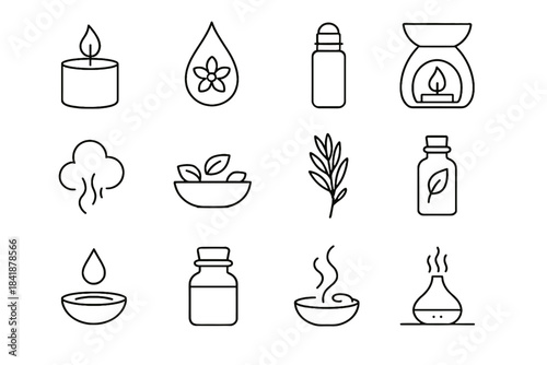 Natural aromatherapy candle leaf jar lamp diffuser floral vector set bunch icon